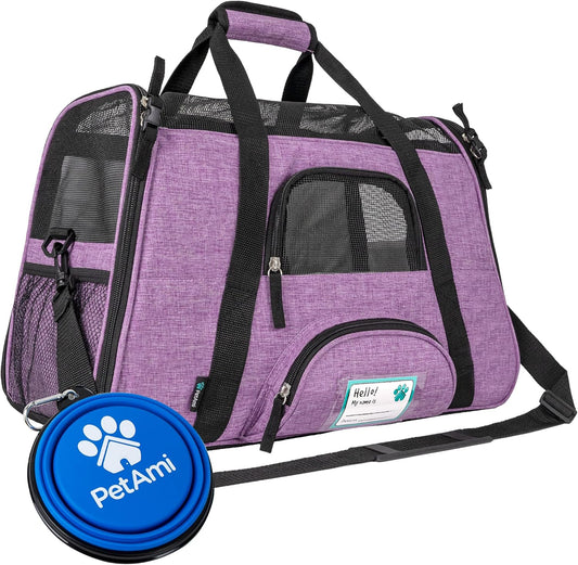 PetAmi Airline Approved Pet Carrier for Cat, Soft Sided Dog Carrier for Small Dog, Cat Travel Supply Accessories Indoor Cat, Ventilated Pet Carrying Bag Medium Large Kitten Puppy, Small Heather Purple