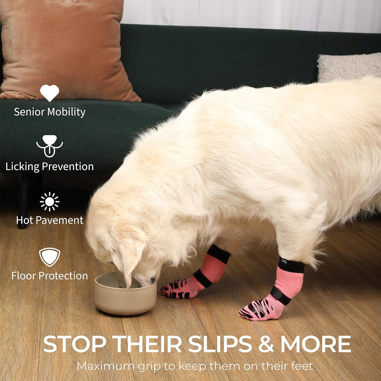 DOK TigerToes Premium Non-Slip Dog Socks for Hardwood Floors - Extra-Thick Grip That Works Even When Twisted - Prevents Licking, Slipping, and Great for Dog Paw Protection (Sassy Pink, X-Large)