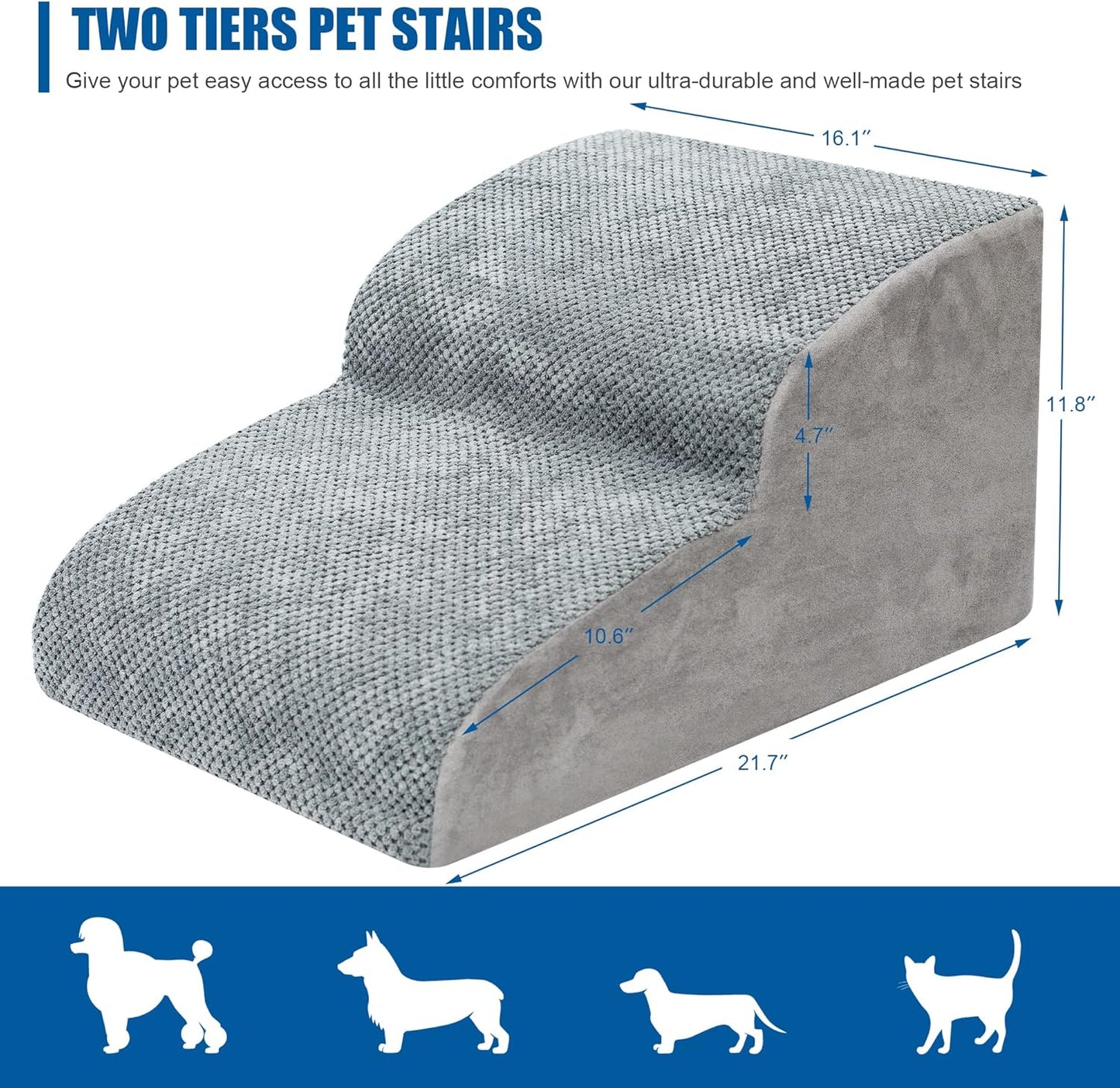 Dog Stairs for Small Dogs - High Density Foam Pet Steps, Extra Wide Dog Ramp with Non-Slip Bottom for High Beds, Couch and Sofa, Best for Dogs Injured, Older Doggy Cats