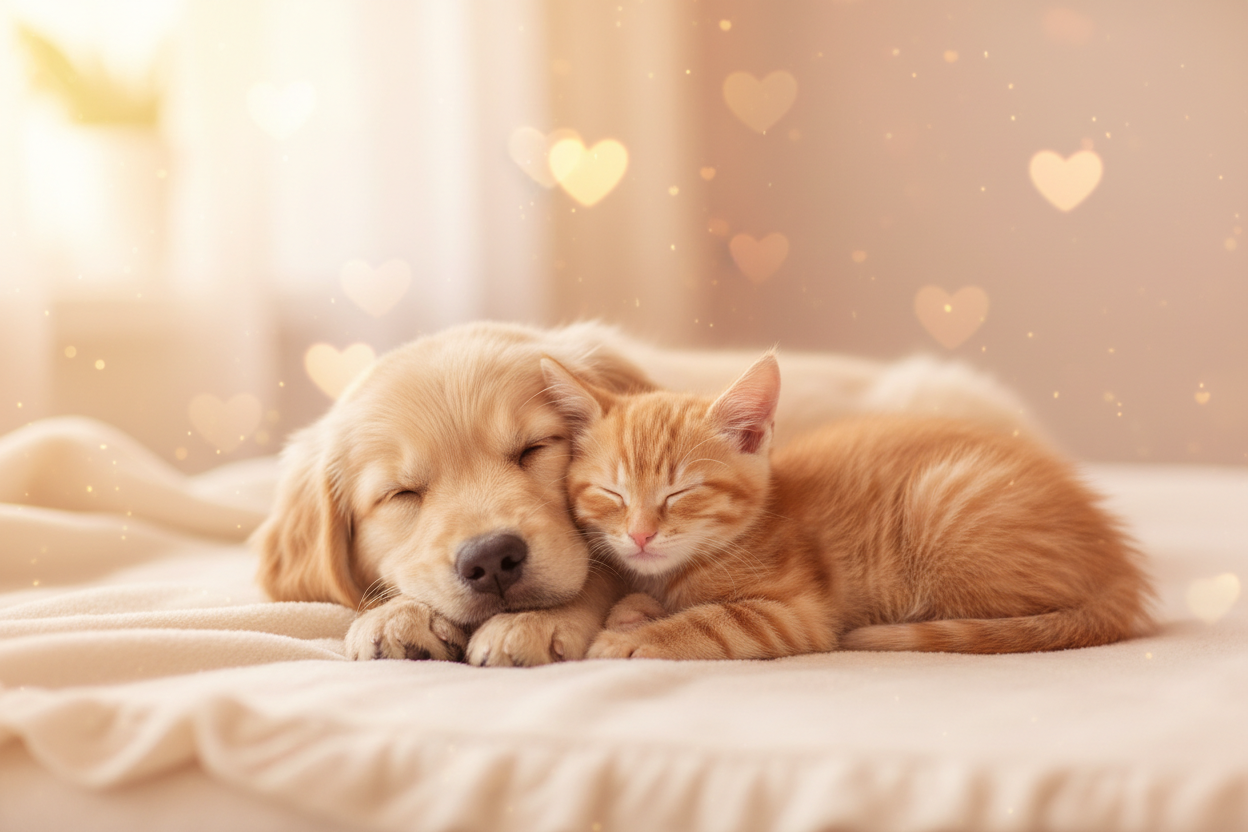 Love for pets, warm and cute emotions